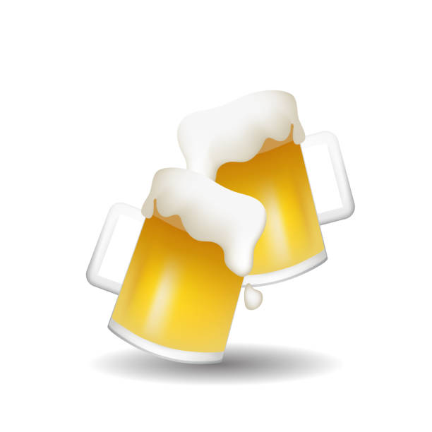 ilustraciones, imágenes clip art, dibujos animados e iconos de stock de dos vasos con cerveza viva amarilla fresca vector emoji ilustración - computer graphic image characters full