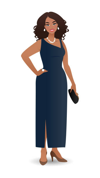 schöne frau im langen abendkleid - evening wear stock-grafiken, -clipart, -cartoons und -symbole