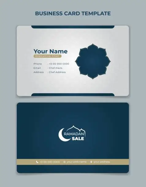 Vector illustration of Business Card template design in Blue and white design with islamic background. Blue and white ID card template design.