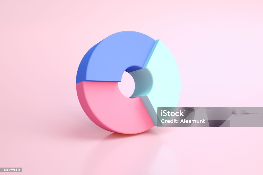 Donut chart Donut chart over pink background, 3d render Pie Chart Stock Photo