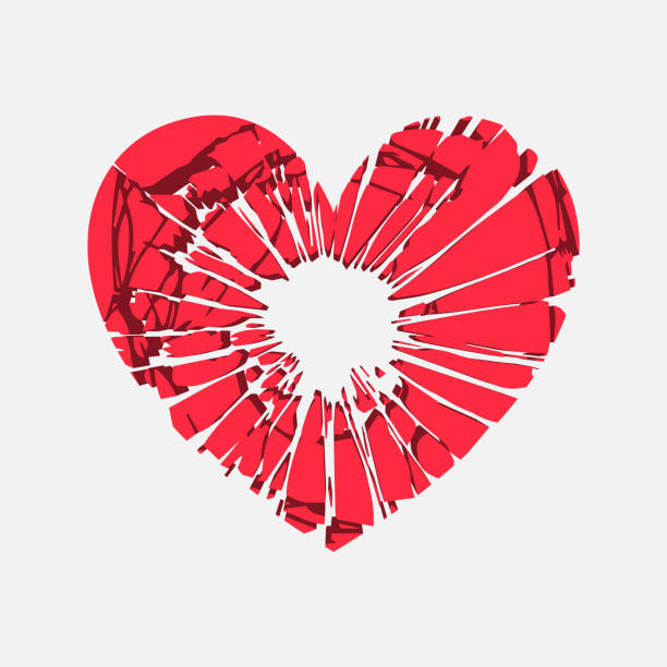 ilustrações, clipart, desenhos animados e ícones de sinal vermelho de coração partido. modelo do dia dos namorados. ilustração vetorial - broken shattered glass cracked heart shape
