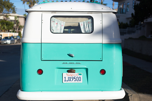 La Jolla, CA: A Vintage VW Van parked near Windansea Beach in La Jolla.