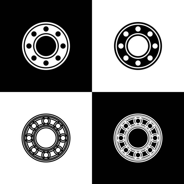 Set Bicycle ball bearing icon isolated on black and white background. Vector Set Bicycle ball bearing icon isolated on black and white background. Vector. roller ball stock illustrations