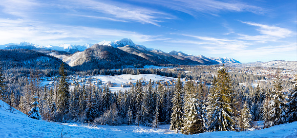 Holidays in Poland - winter view of Zakopane, a small tourist town in the Tatra Mountains