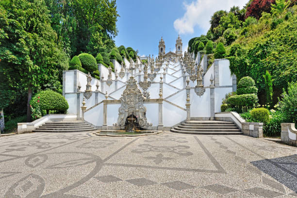 Bom Jesus do Monte сhurch near the city of Braga, Portugal A sanctuary with a neoclassical church, exhibition and tree-lined gardens. braga district stock pictures, royalty-free photos & images