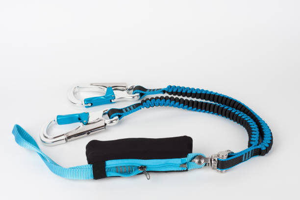 istock Via ferrata set, one touch carabiners, elastic safety branches with strap fall absorber 1365010221