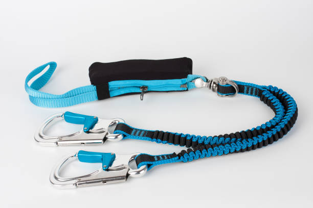istock Via ferrata set, one touch carabiners, elastic safety branches with strap fall absorber 1365010236