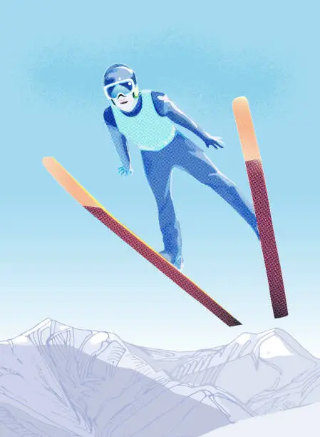 Vector illustration of Ski jumping