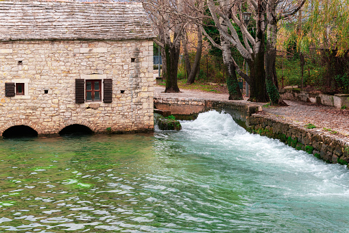 Traditional 17th-century watermill called Gaspina mlinica on the river Jadro in Solin, Croatia.