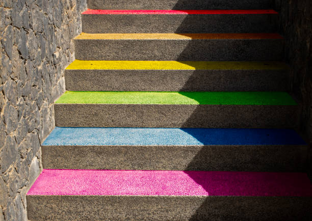 istock Gay pride flag represented on the steps of a staircase. 1365011637