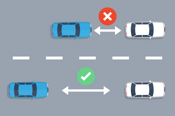 Keep a safe distance of the road. Vector Illustration top view in flat design