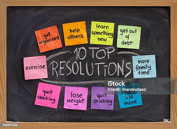 Top Capodanno Risoluzioni - Fotografie stock e altre immagini di Buon proposito per l'anno nuovo - Buon proposito per l'anno nuovo, Smettere di fumare, Numero 10