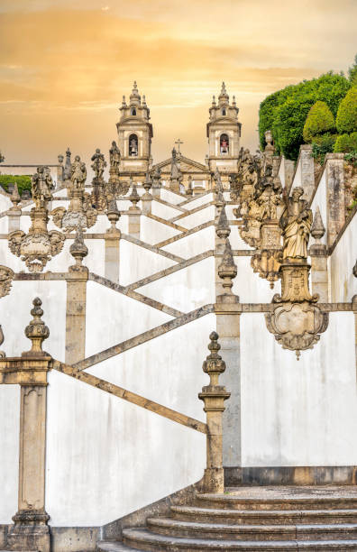 staircase and basilica of the sanctuary of Bom Jesus do Monte in Braga Portugal. staircase and basilica of the sanctuary of Bom Jesus do Monte in Braga Portugal"r"n braga portugal stock pictures, royalty-free photos & images