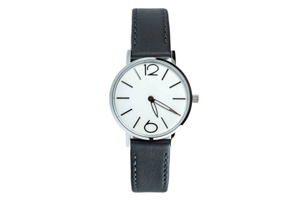 istock wrist watch with round dial in silver and minimalist design with leather strap unisex accessory, object isolated on white background, nobody. 1365015668