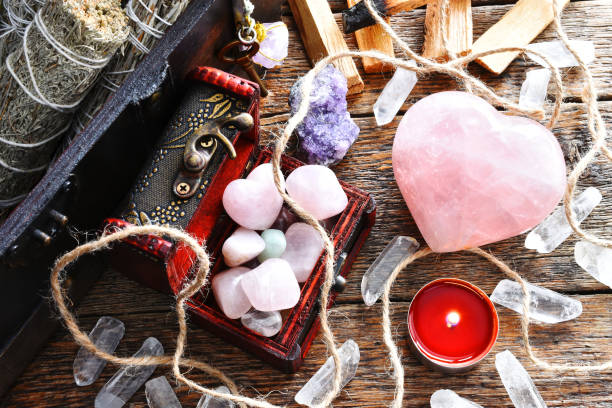 istock Heart Shaped Rose Quartz Crystals 1365016687