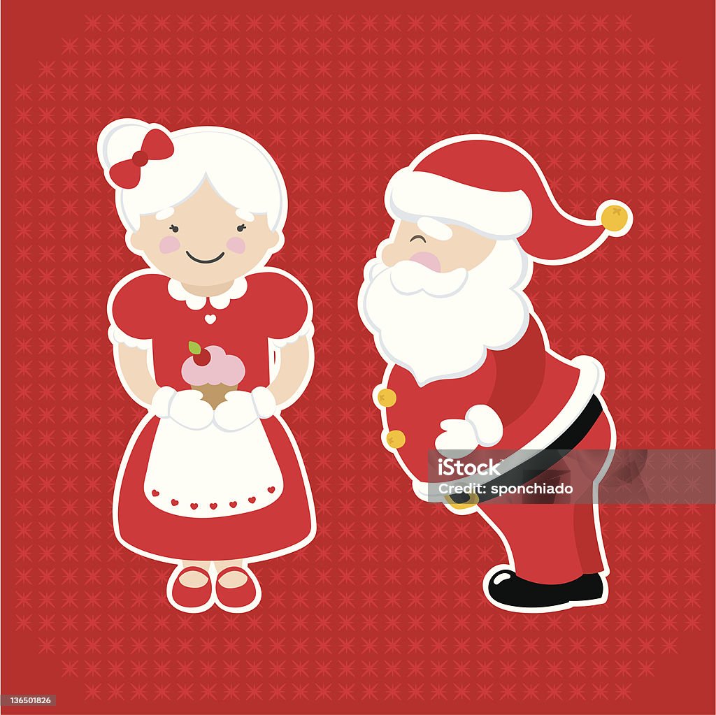 Santa and Mrs. Claus Santa Claus inclined and Mrs. Claus holding a cupcake. Affectionate stock vector