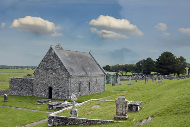 Church photo shot through grave cross