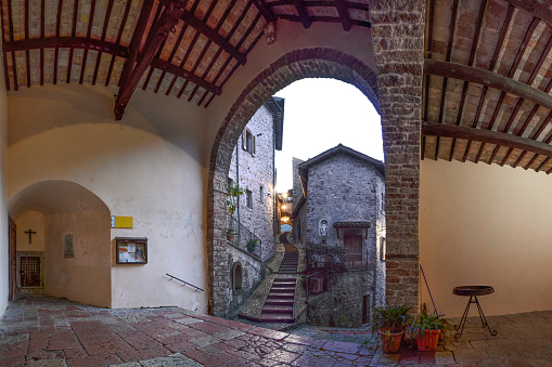 Scheggino, Umbria, Italy: The historic center seen from the atrium of San Nicola