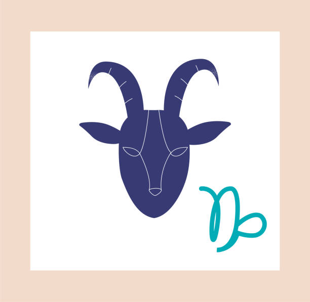 Zodiac Sign concept Zodiac Sign concept. Capricorn. Poster with small blue animal with horns or goat and symbol. Predicting future using astrology and constellations. Cartoon flat vector illustration with pink frame capricorn stock illustrations