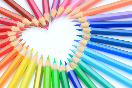 colorful crayon heart shape with white background