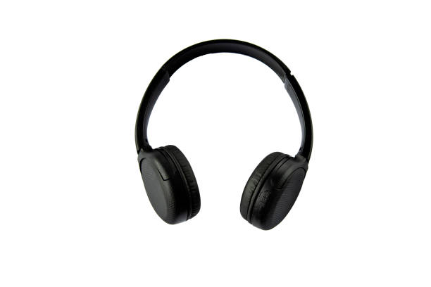 istock Black wireless headphones insulated on white background 1365028518