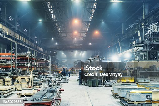 istock Interior of metalworking factory workshop hangar. Modern industrial enterprise production 1365029556