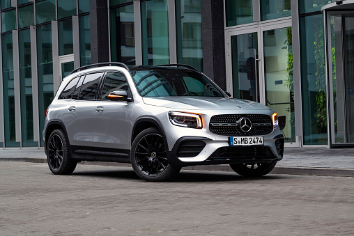 Berlin, Germany - 16th January, 2022: Mercedes-Benz GLB 4Matic parked on a street. This model is one of the most popular premium SUV vehicles in Europe.
