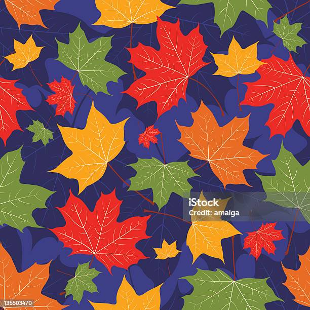 Leaves Of A Maple On Dark Blue Stock Illustration - Download Image Now - Autumn, Backgrounds, Blue