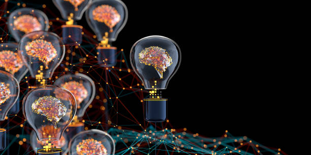 artificial intelligence digital concept abstract brains inside light bulb