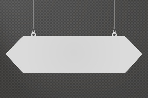 Double arrow dangler hanging from ceiling realistic mockup