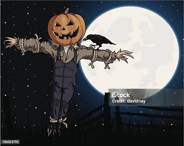 Moonlit Scarecrow Stock Illustration - Download Image Now - Halloween, Scarecrow - Agricultural Equipment, Horror