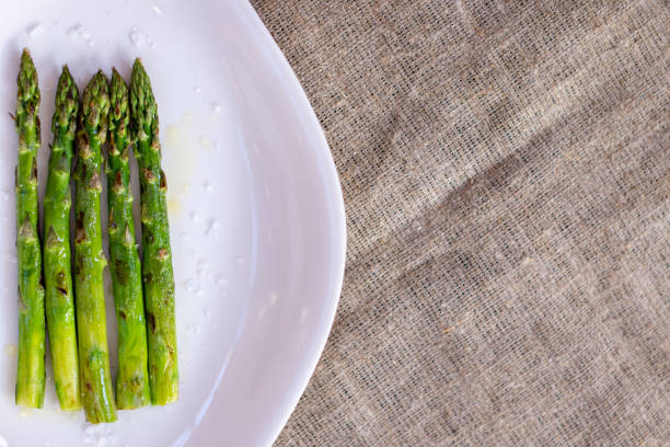 giant Asparagus grill on a white plate