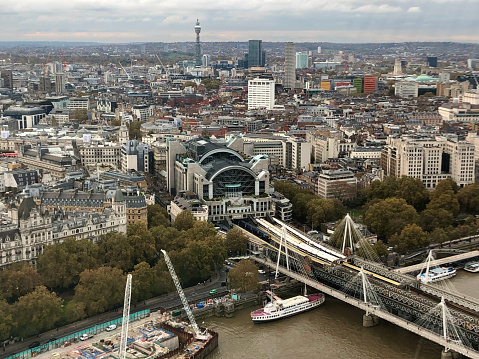 Scenic aerial view over the city skyline in central London, England, UK