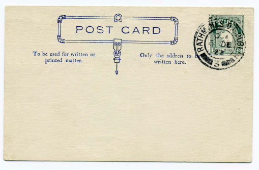 a vintage blank postcard sent from Japanese post office in Seoul, Korea in 1900s,  ready for any usage of  historic events background related to mail delievery description.