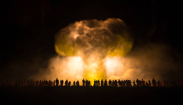 istock Nuclear war concept. Explosion of nuclear bomb. Creative artwork decoration in dark. 1365045321