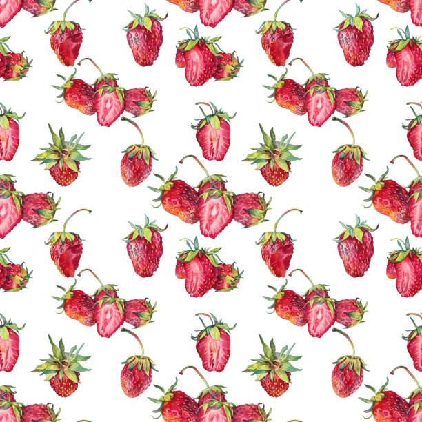 istock Seamless pattern watercolor slice strawberry with green leaves isolated on white background. Hand-drawn sweet summer berry food for kitchen. Cute red fruit dessert for menu cafe. Art for cookbook 1365046331