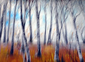 istock birch trunks against a background of fallen autumn orange foliage in fog oil painting 1365047091