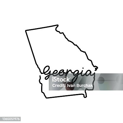 istock Georgia US state outline map with the handwritten state name. Continuous line drawing of patriotic home sign 1365051976