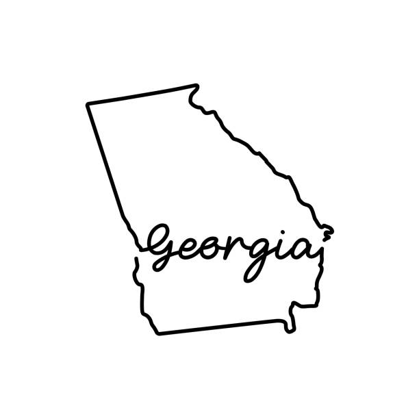 Georgia US state outline map with the handwritten state name. Continuous line drawing of patriotic home sign Georgia US state outline map with the handwritten state name. Continuous line drawing of patriotic home sign. A love for a small homeland. T-shirt print idea. Vector illustration. georgia stock illustrations