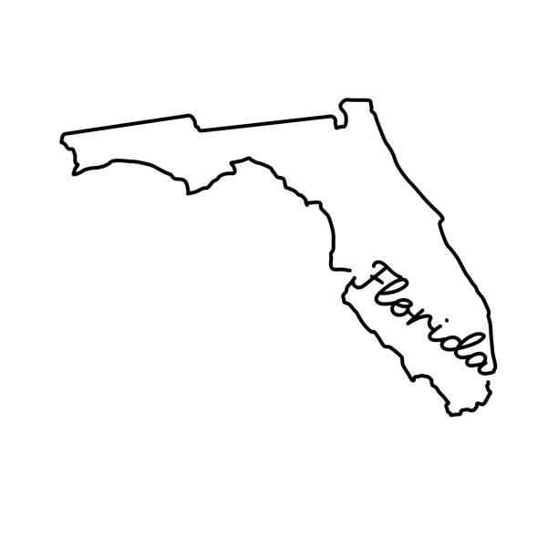 Florida US state outline map with the handwritten state name. Continuous line drawing of patriotic home sign Florida US state outline map with the handwritten state name. Continuous line drawing of patriotic home sign. A love for a small homeland. T-shirt print idea. Vector illustration. small florida home stock illustrations