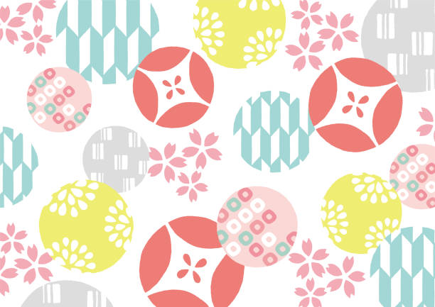 ilustraciones, imágenes clip art, dibujos animados e iconos de stock de flores de cerezo y coloridas rondas de patrón japonés - japanese maple maple tree leaf backgrounds
