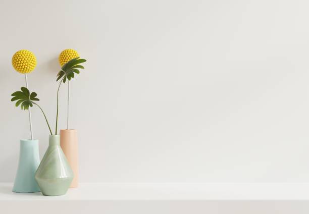 istock Mockup white wall with flower vase on Shelf. 1365054437