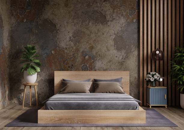 idée de concept de design d’intérieur de chambre à coucher et fond de texture de mur en béton. - hotel room hotel luxury mattress photos et images de collection