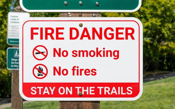 istock Fire danger sign, outside in the park. 1365060963