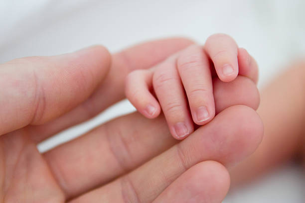 toque do recém-nascido - newborn human hand baby father imagens e fotografias de stock