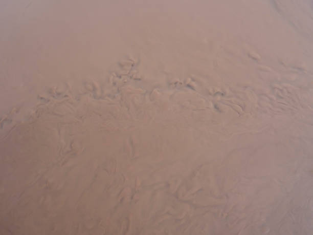 Surface of muddy water, dirty puddle. Brown abstract background.