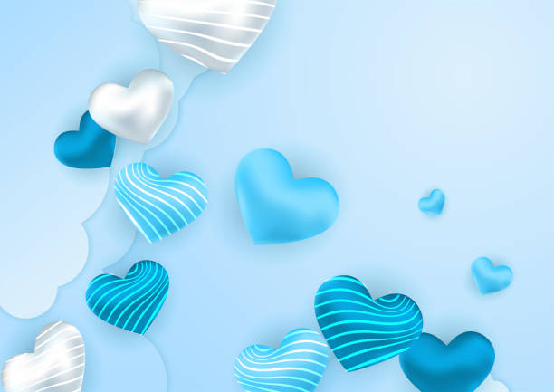 istock Blue banner poster background with valentines hearts. Valentines greeting banner. Horizontal holiday background, headers, posters, cards, website. Vector illustration 1365070469