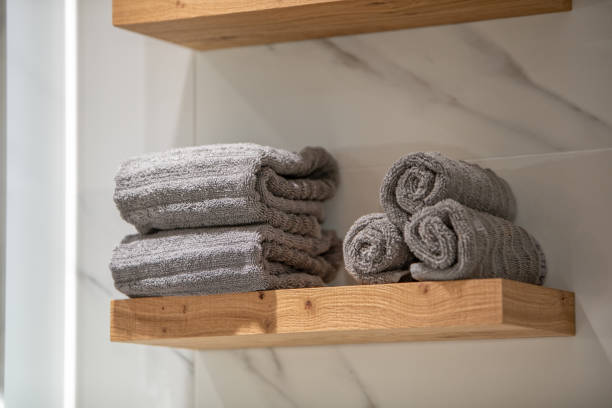 Bath Detail 8 Bathroom Shelves Towels towel stock pictures, royalty-free photos & images