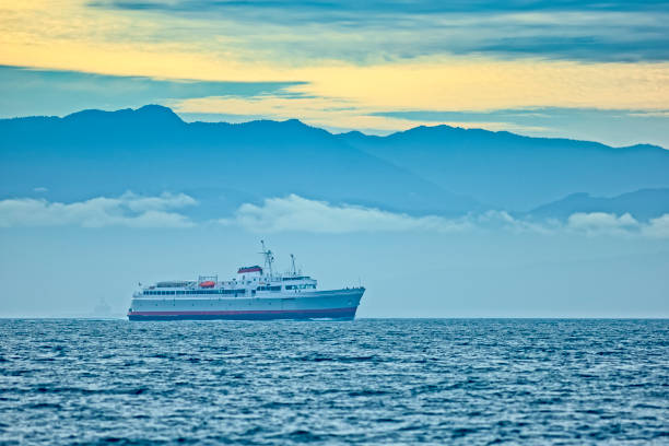 Hiroshima, Japan - August 13, 2015: Two Matsudai Kisen car ferries going between Miyajima and Miyajima-guchi