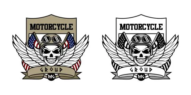 Vector illustration of Motorcycle group logo with human skull head design illustration